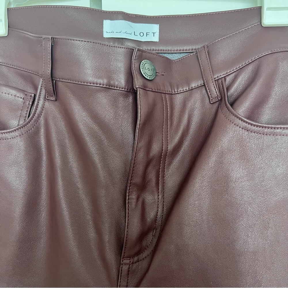 LOFT Burgundy Faux Leather Pants - Picture 3 of 4